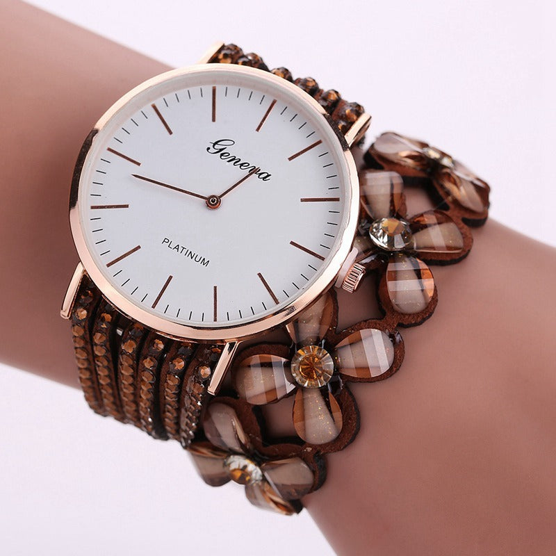 Fashion Geneva Flowers Watches Women Dress Elegant Quartz Bracelet Ladies Watch Crystal Diamond Wrist Watch Gift Reloj Mujer